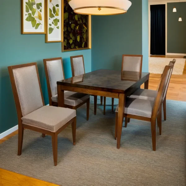 Teakwood dining table with six chairs