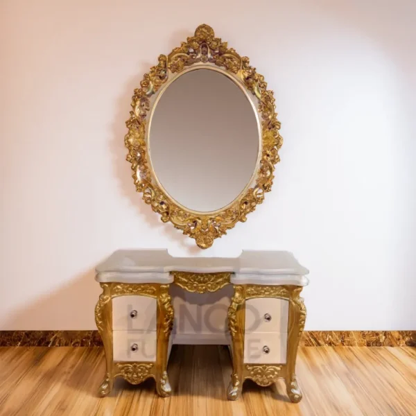 Italian teakwood console and mirror frame