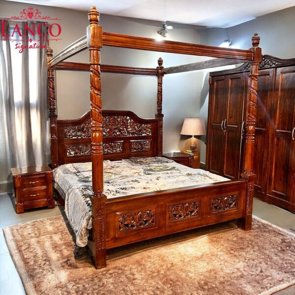 Canopy Teakwood Bed Set - Image 3