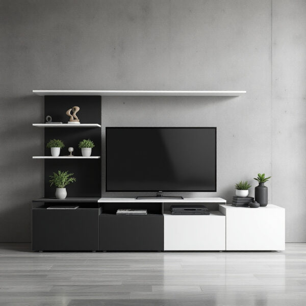 Modern Black & White TV Unit