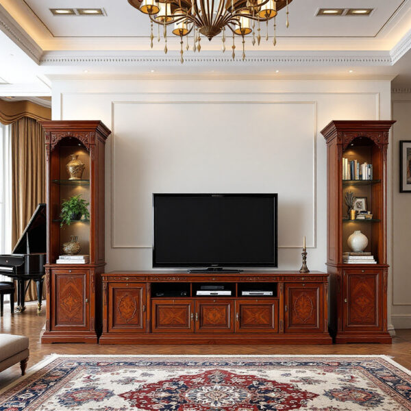 Italian Carved Luxury TV Unit – Handcrafted Teak Wood - Image 3