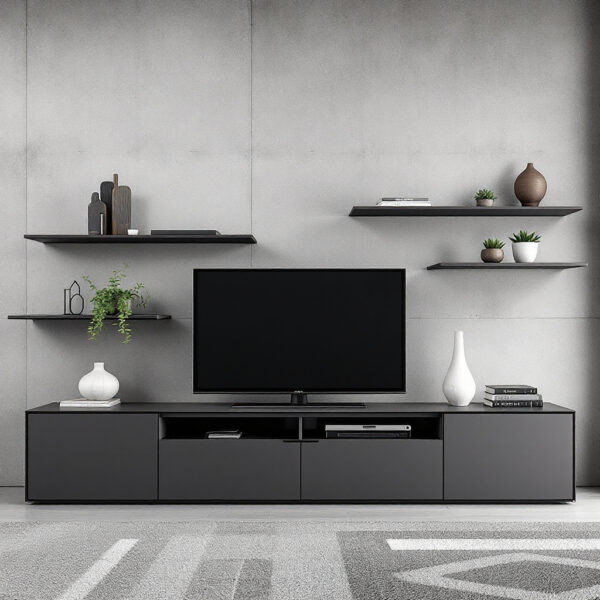 Modern Black & White TV Unit - Image 3