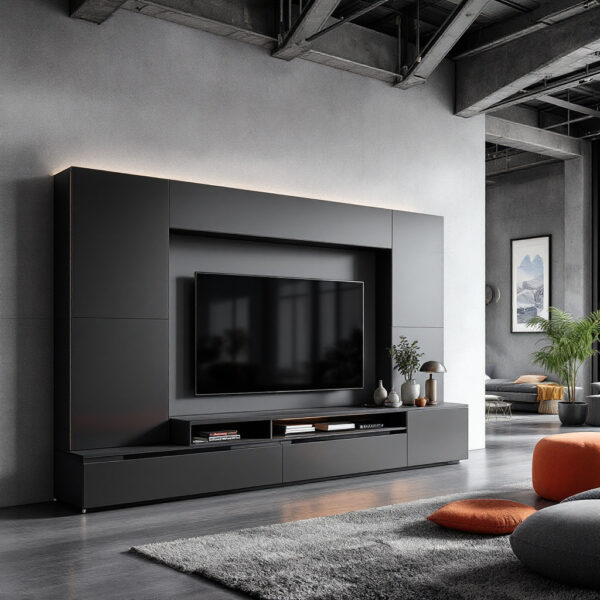 modern black wall-mounted TV unit - Image 3