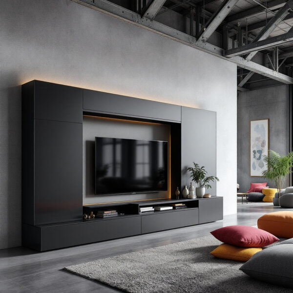 modern black wall-mounted TV unit - Image 4