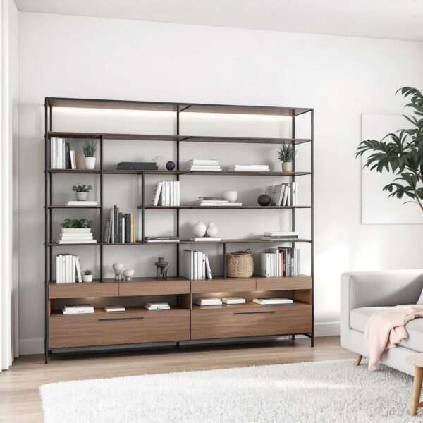 Modern Industrial Bookcase with Storage