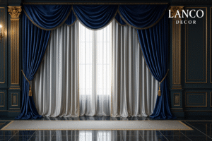 Lanco Palazzo Blue Velvet Curtain Set