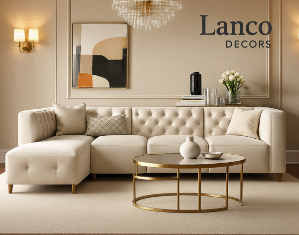 Luxe Embrace – Cream Tufted L-Shape Sofa by Lanco Decors