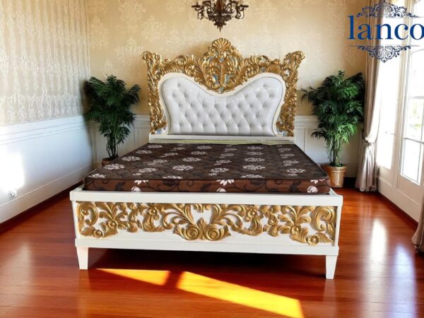 Imperial Luxe Ornate Bedframe with Majestic Upholstered Headboard