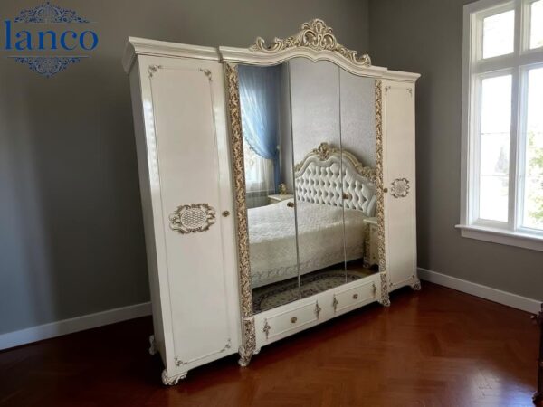 Imperial Florenza 4-Door Carved Wardrobe with Mirror