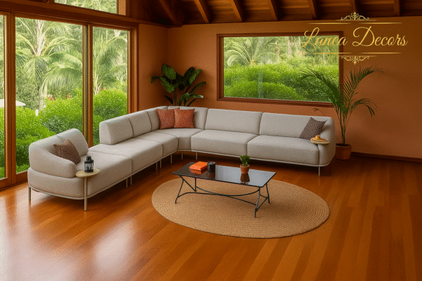 Lanco Decors Modern L-Shaped Sectional Sofa – Ivory Edition