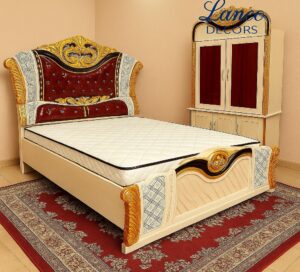 Majestic Crown Cream & Maroon Carved Bed Set