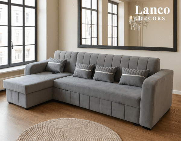 Lanco Decors – Grey Luxe Sectional Sofa with Chaise
