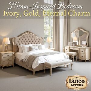 Nizam-Inspired Royal Bedroom Set – Ivory & Gold Edition