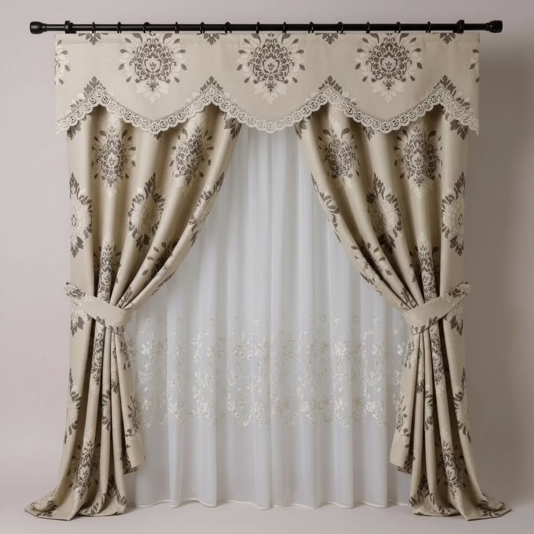 The Royal Blossom Drapery Ensemble – Beige Floral Elegance - Image 2