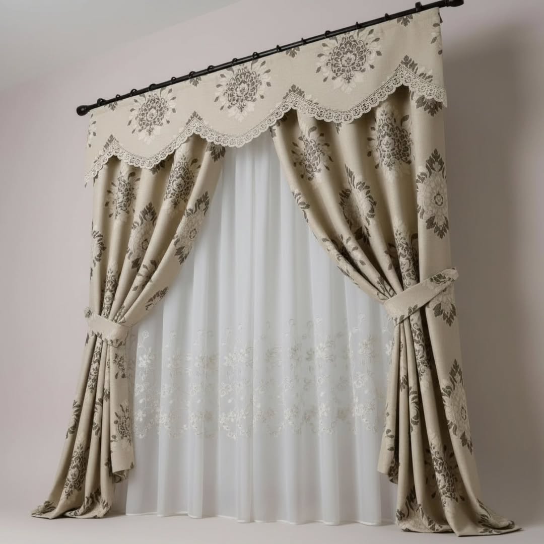 The Royal Blossom Drapery Ensemble – Beige Floral Elegance - Image 3