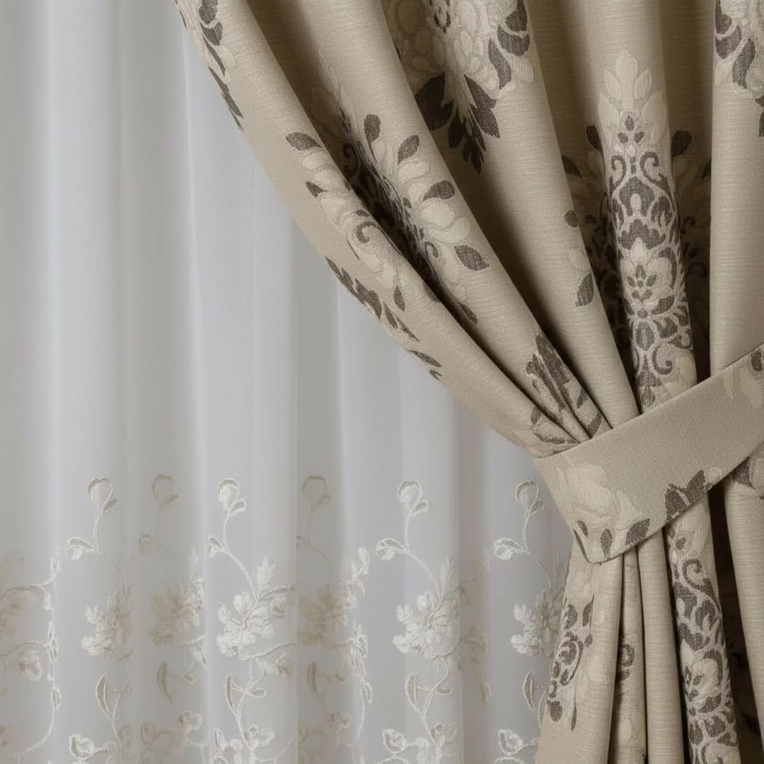 The Royal Blossom Drapery Ensemble – Beige Floral Elegance - Image 4