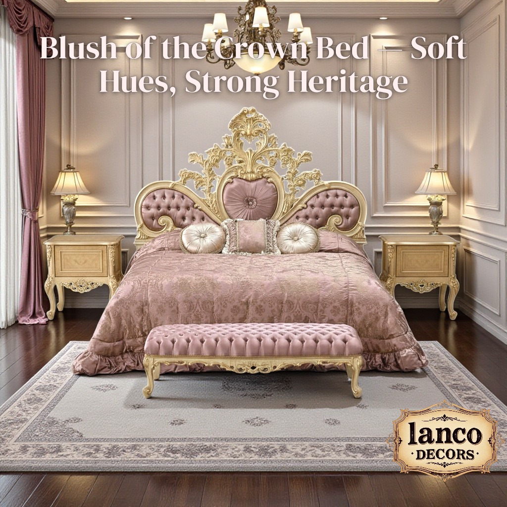 Blush of the Crown Bed – Heritage Rose Gold Luxury Bed by Lanco Decors