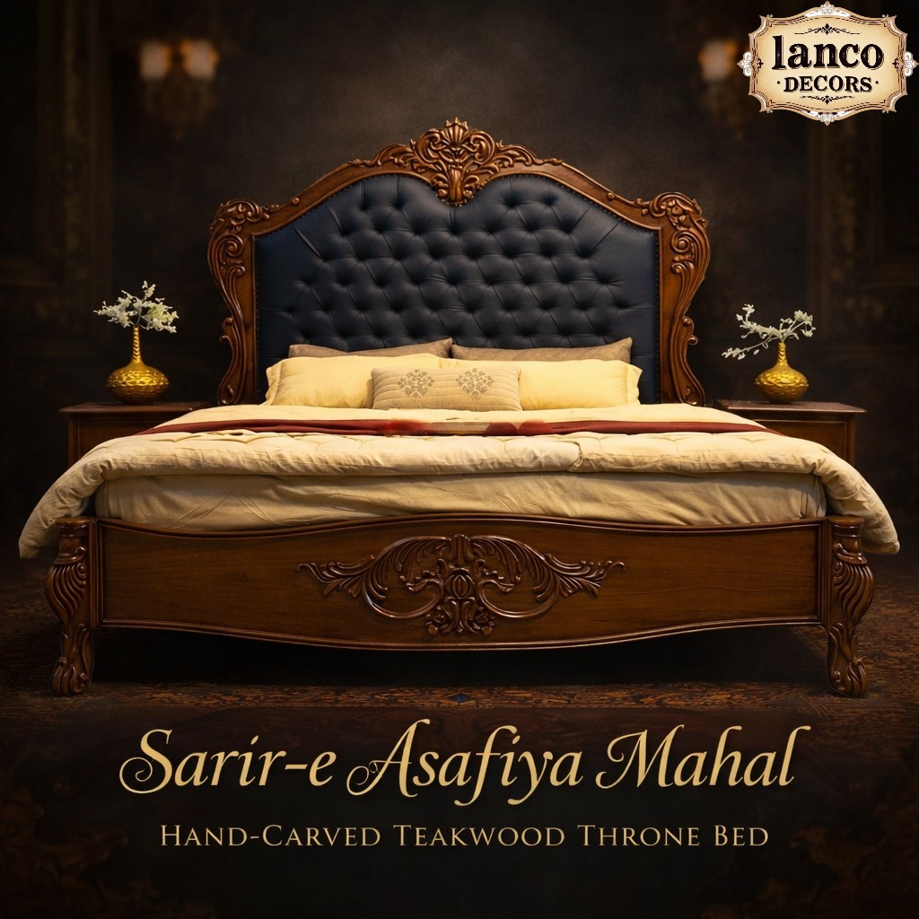 Sarir-e-Asafiya Mahal – Hand-Carved Teakwood Throne Bed