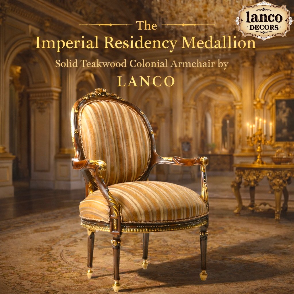 The Imperial Residency Medallion – Solid Teakwood Colonial Armchair