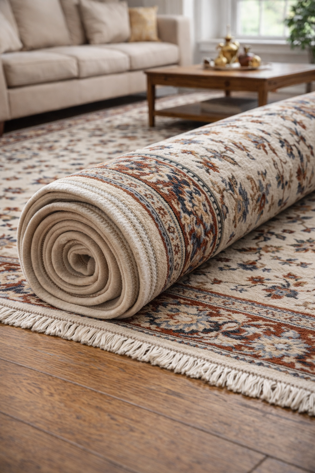 Persian Medallion Carpet – Ivory & Rust Traditional Area Rug - Image 3