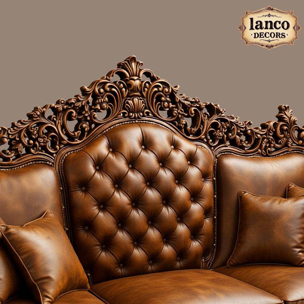 Royal Baroque Brown Leather Carved Sofa - Image 5