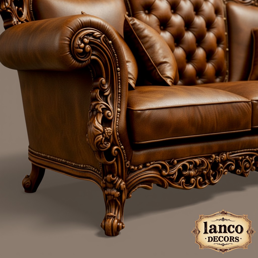 Royal Baroque Brown Leather Carved Sofa - Image 2