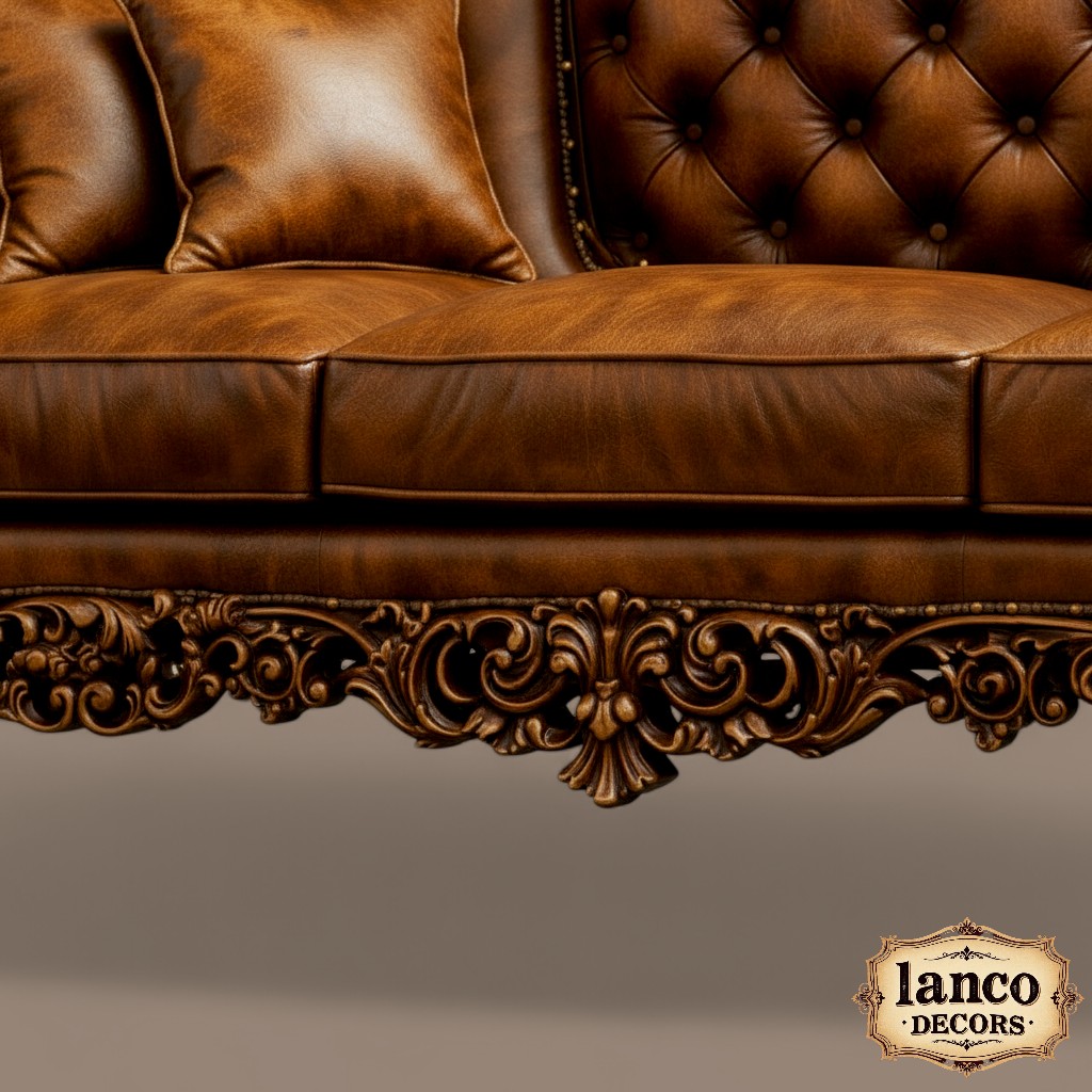 Royal Baroque Brown Leather Carved Sofa - Image 4
