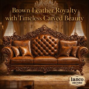 Royal Baroque Brown Leather Carved Sofa