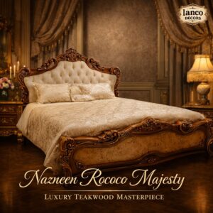 Nazneen Rococo Majesty – Royal Teakwood Upholstered Bed