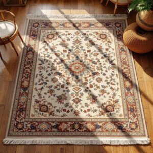 Persian Medallion Carpet – Ivory & Rust Traditional Area Rug