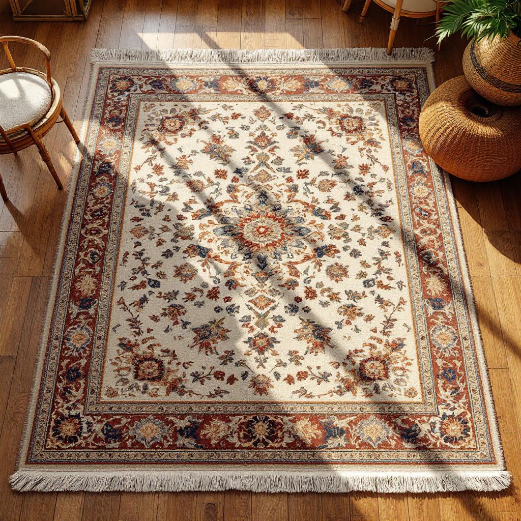Persian Medallion Carpet – Ivory & Rust Traditional Area Rug