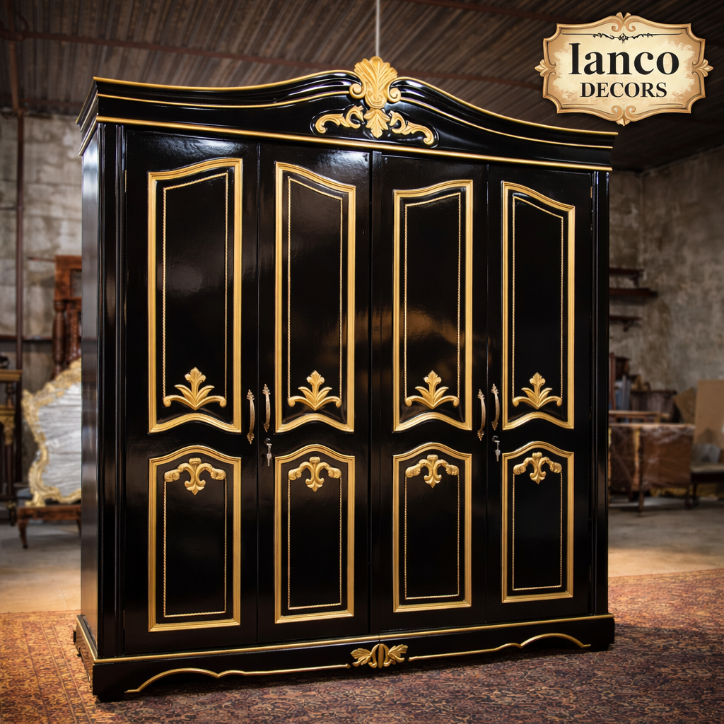 Shahi Elegance — Imperial Black & Gold Teakwood Wardrobe