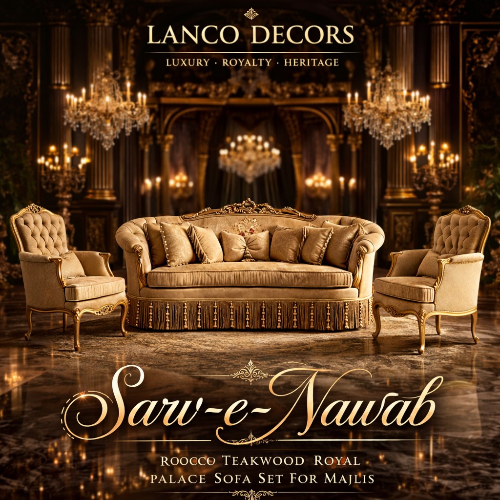 Sarv-e-Nawab Royal Rococo Teakwood Majlis Sofa Suite