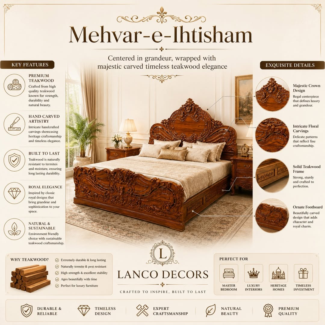 Mehvar-e-Ihtisham Royal Teakwood Bed - Image 8