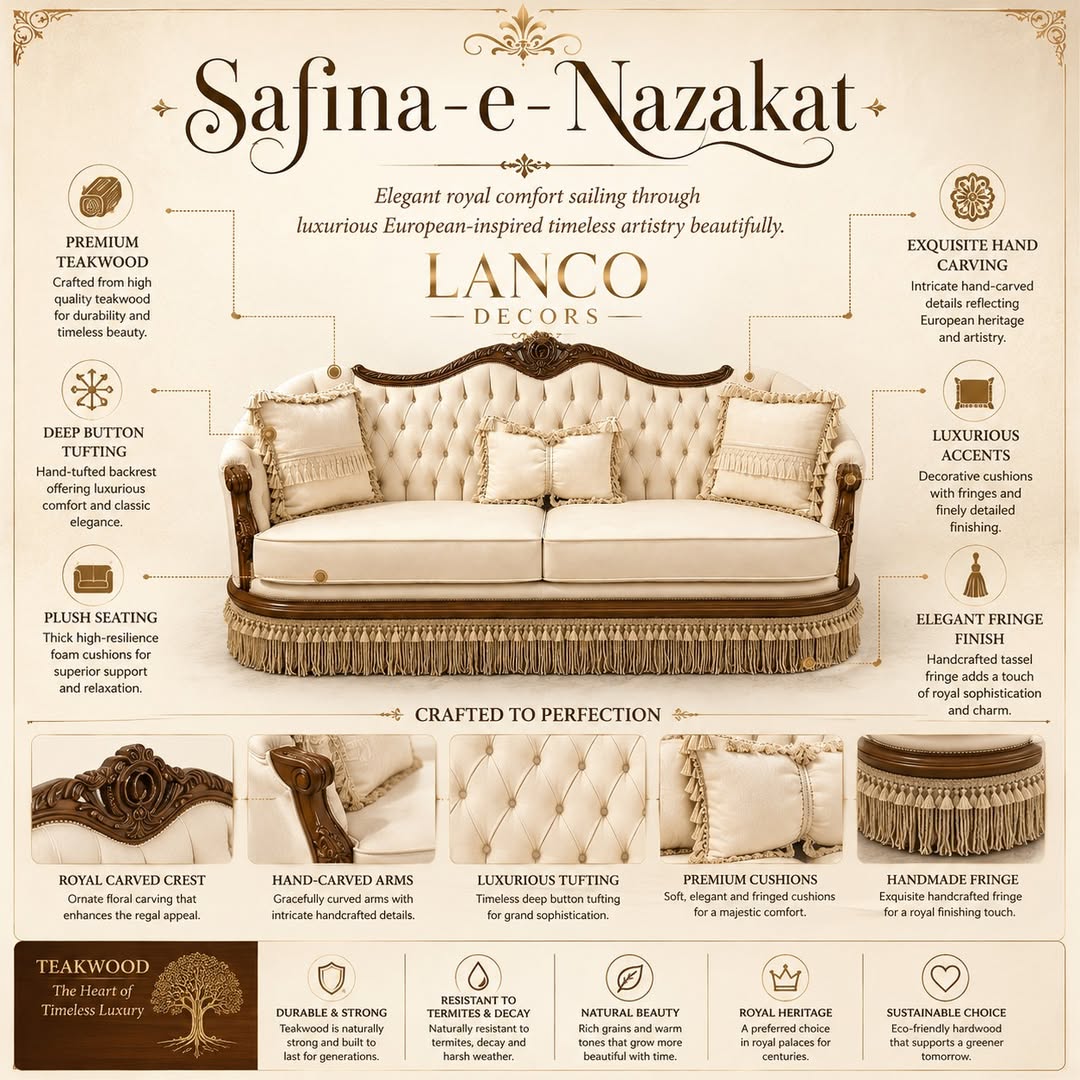 Safina-e-Nazakat Royal Teakwood Sofa - Image 7