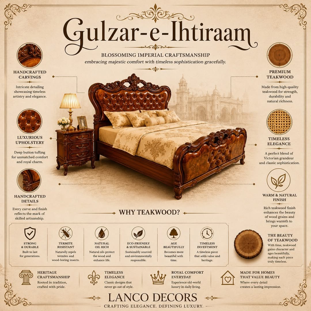 Gulzar-e-Ihtiraam Royal Tufted Teakwood Bed - Image 2