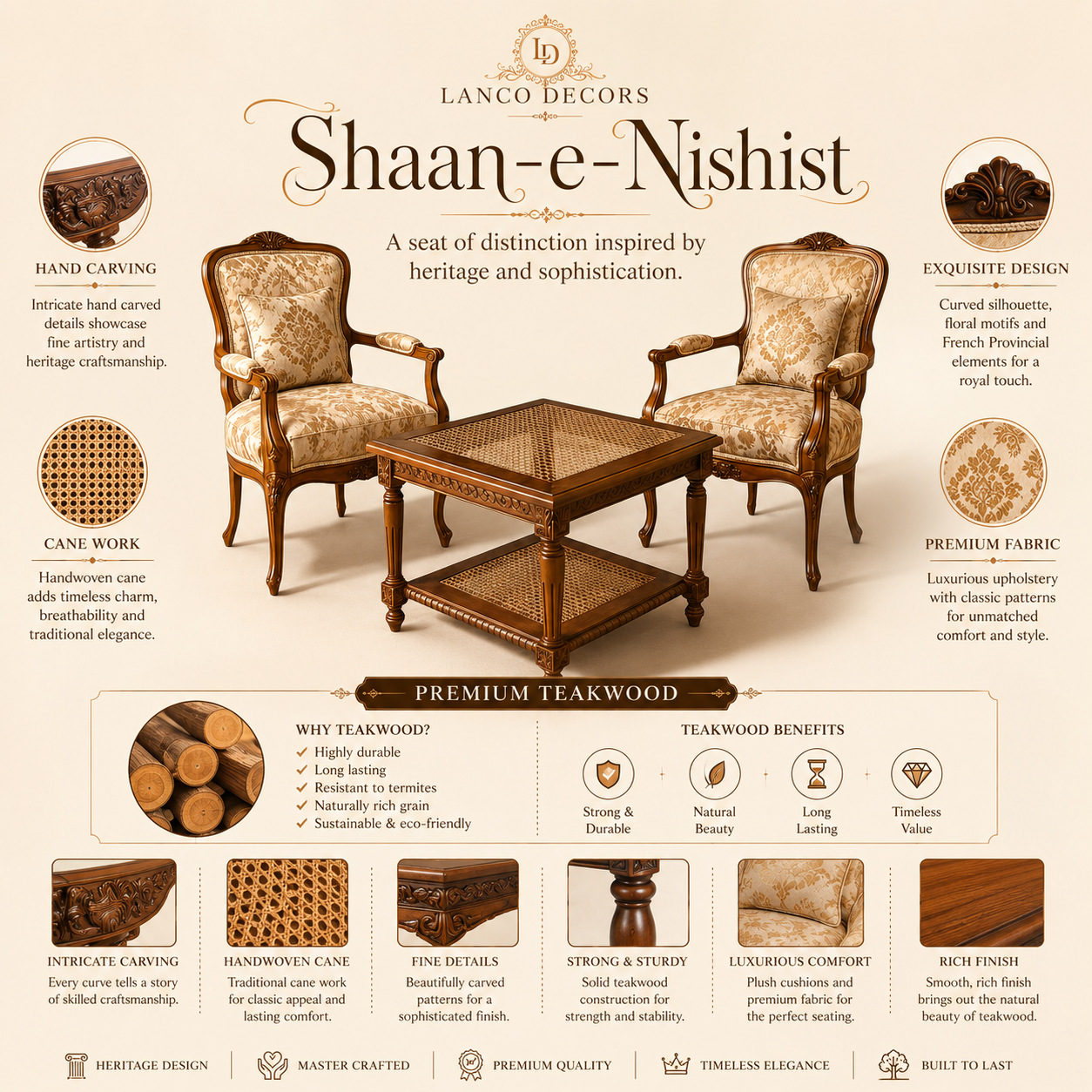 Shaan-e-Nishist – French Provincial Teakwood Lounge Chair Set - Image 2