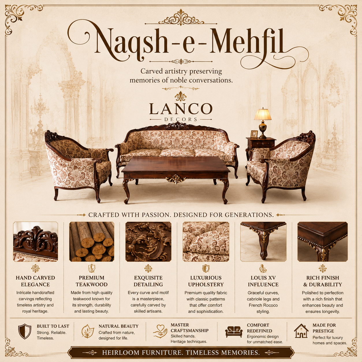 Naqsh-e-Mehfil – Royal Teakwood Living Room Sofa Set - Image 2