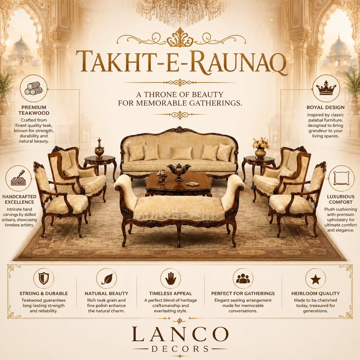 Takht-e-Raunaq – Royal Heritage Teakwood Sofa Set