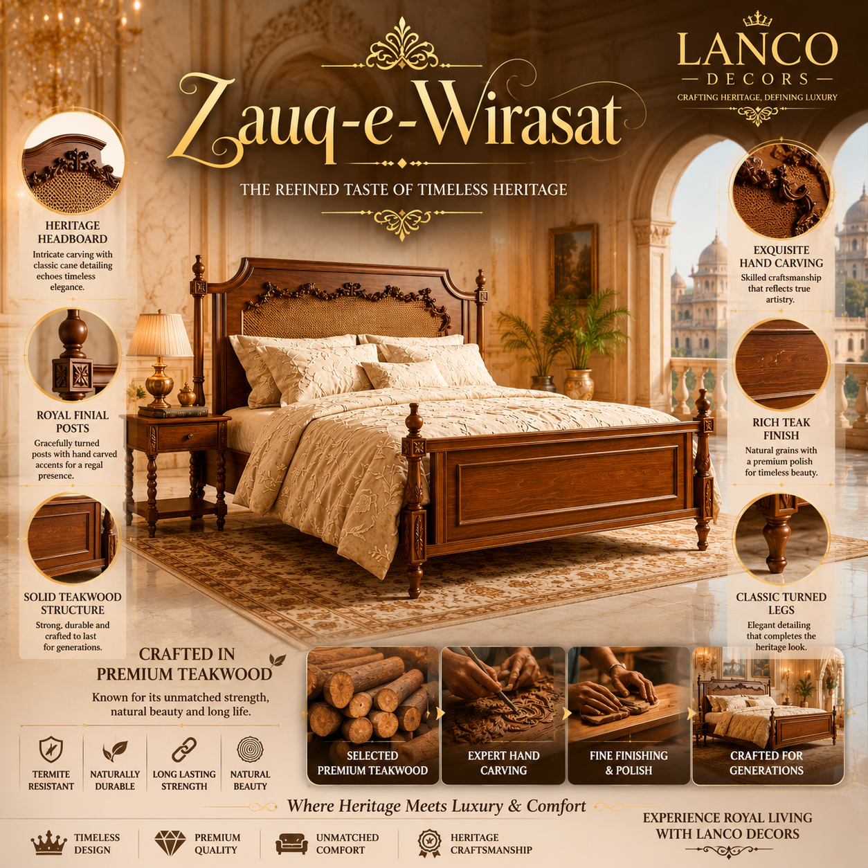 Zauq-e-Wirasat™ Heritage Teakwood Bed - Image 2