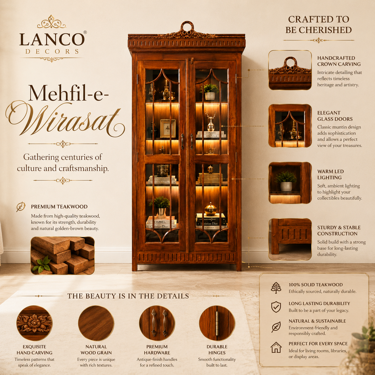 Mehfil-e-Wirasat™ Luxury Teakwood Display Cabinet - Image 2