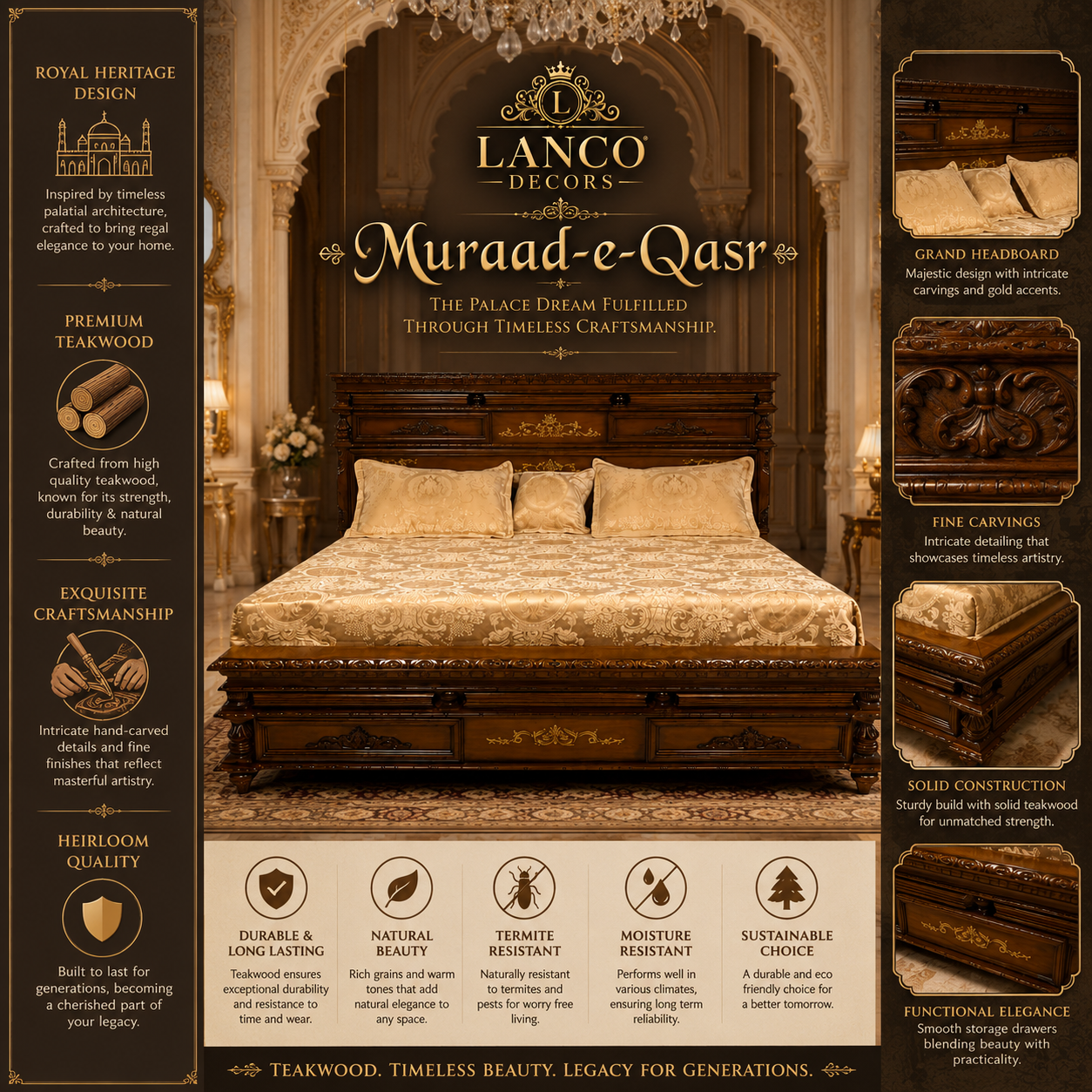 Muraad-e-Qasr Imperial Teakwood Bed - Image 7