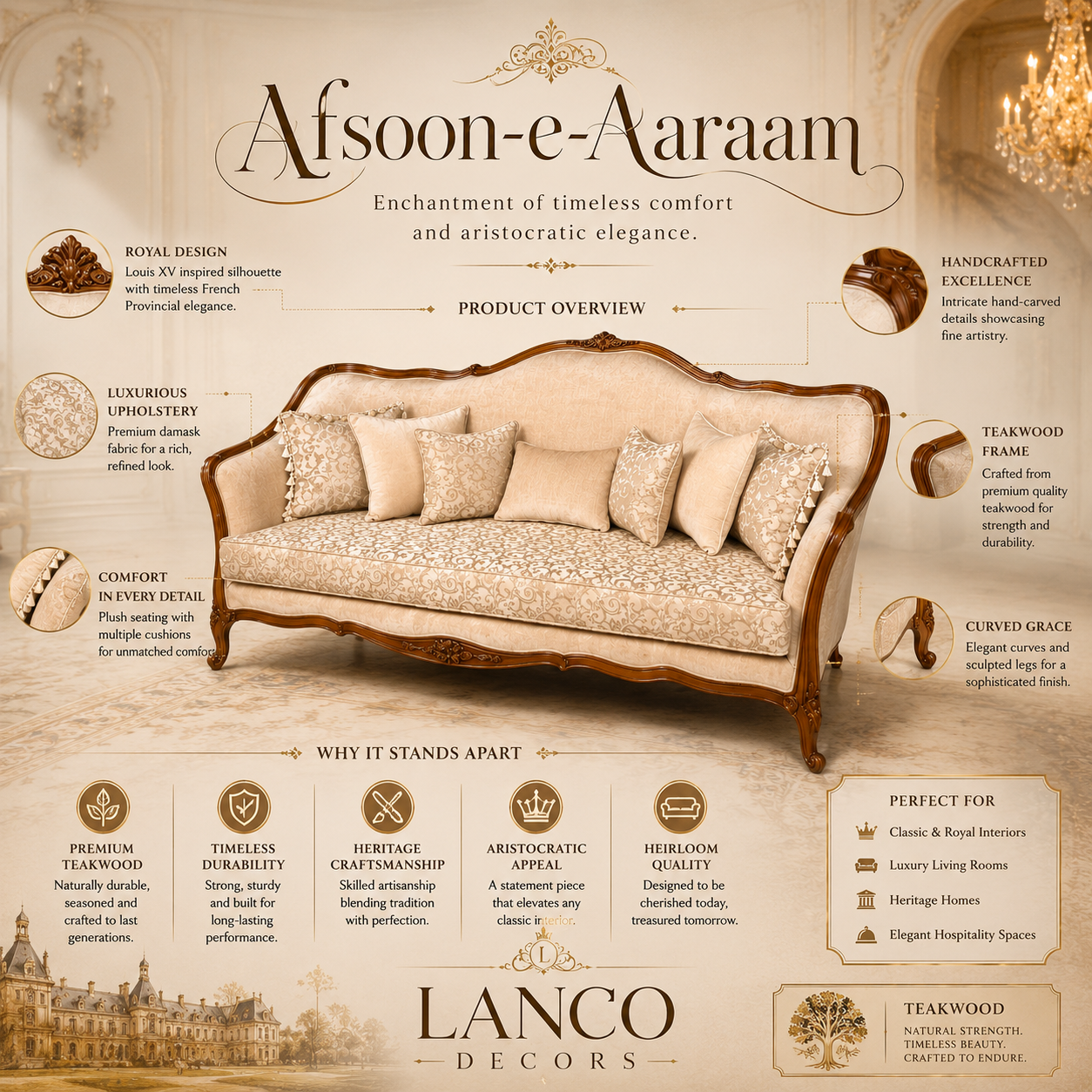 Afsoon-e-Aaraam Royal Teakwood Sofa - Image 2