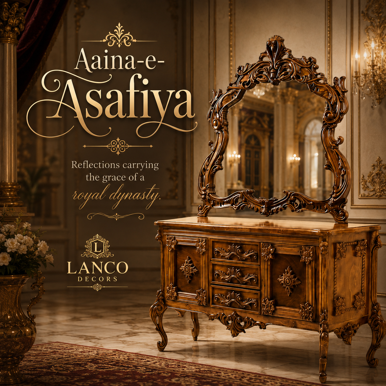 Aaina-e-Asafiya – Royal Teakwood Dressing Table with Ornate Mirror