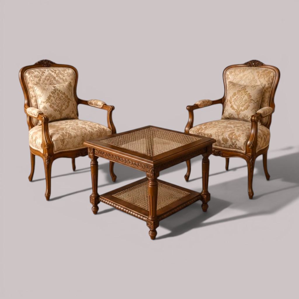 Shaan-e-Nishist – French Provincial Teakwood Lounge Chair Set - Image 7