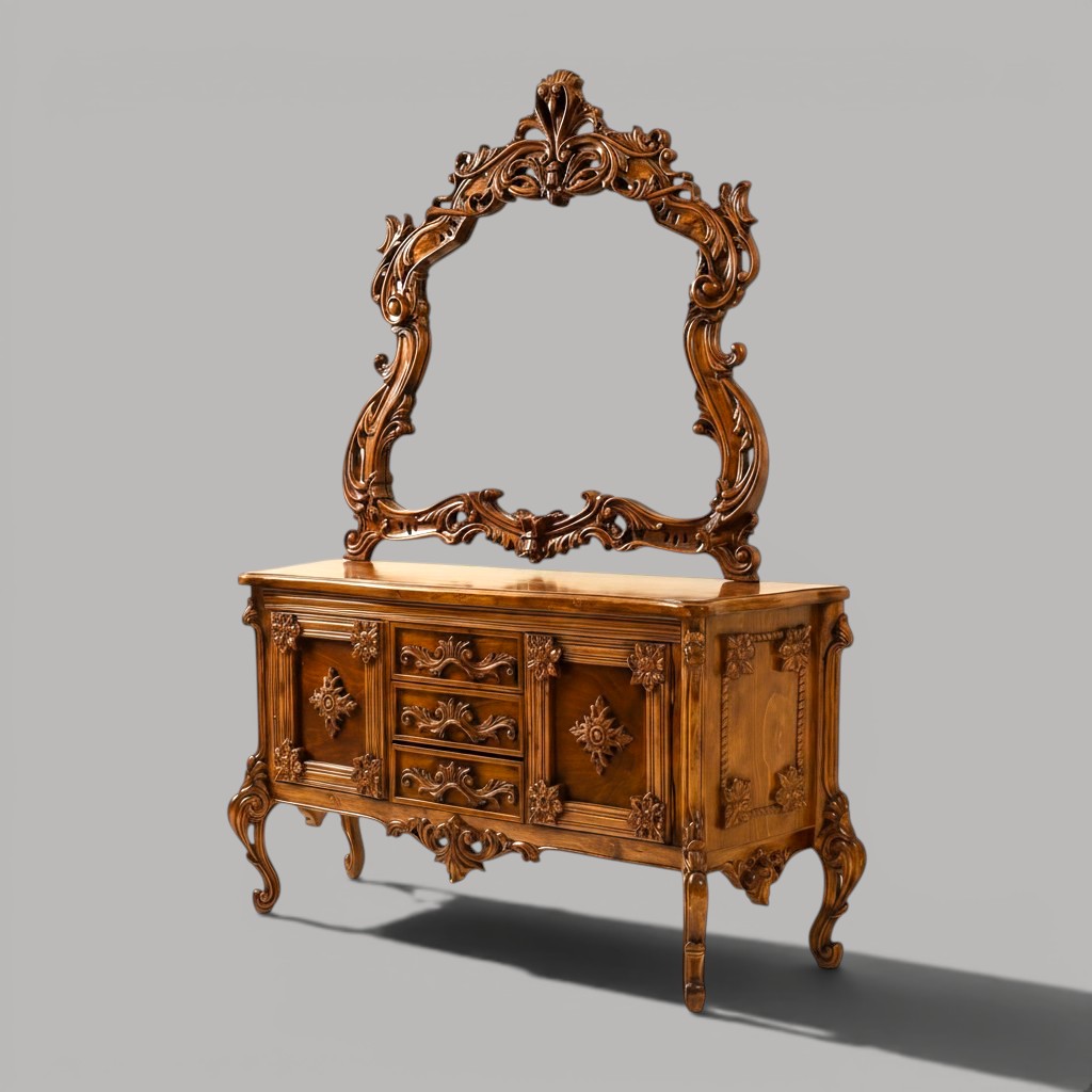Aaina-e-Asafiya – Royal Teakwood Dressing Table with Ornate Mirror - Image 6