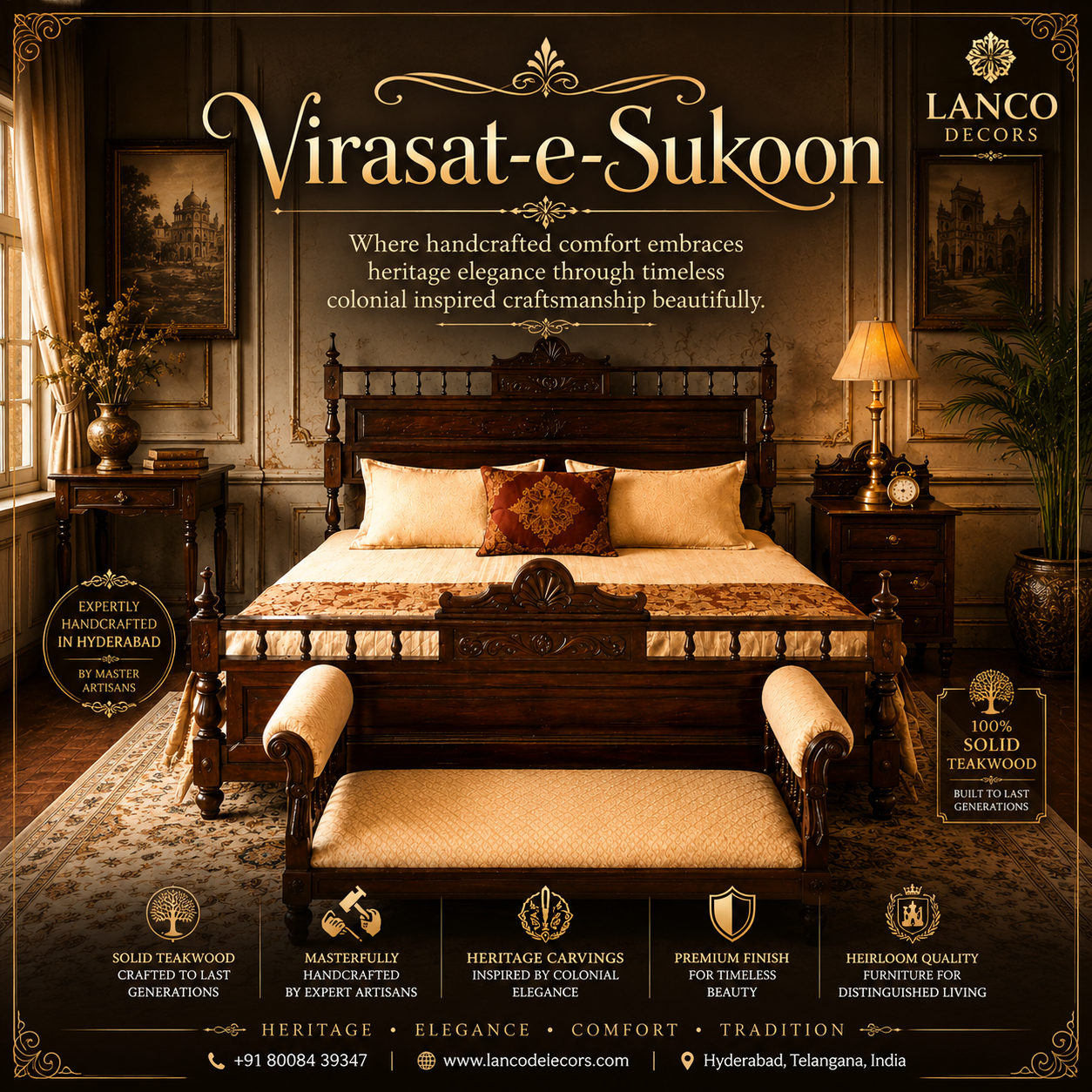 Virasat-e-Sukoon Heritage Colonial Teakwood Bedroom Collection - Image 2