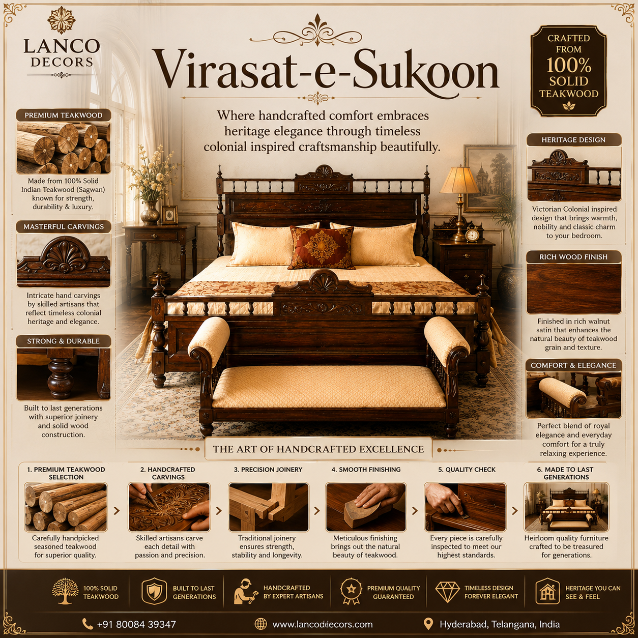Virasat-e-Sukoon Heritage Colonial Teakwood Bedroom Collection - Image 3