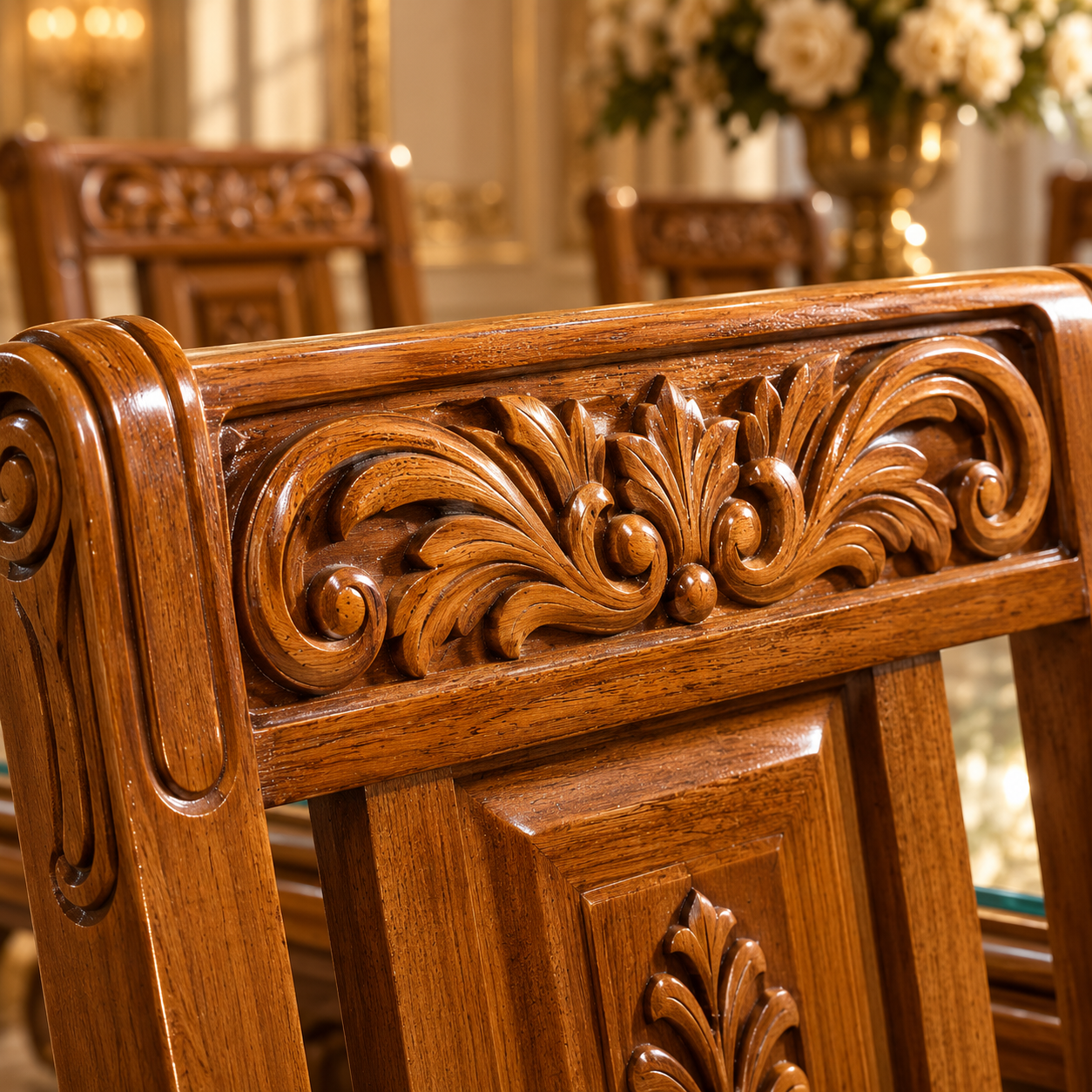 LANCO Heritage Contemporary Solid Indian Teakwood 6-Seater Dining Set with Glass Top - Image 2