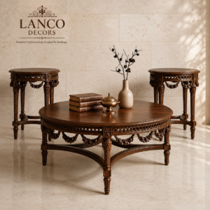 Zar-e-Virasat – Handcrafted Solid Teakwood Classical 3-Piece Table Collection